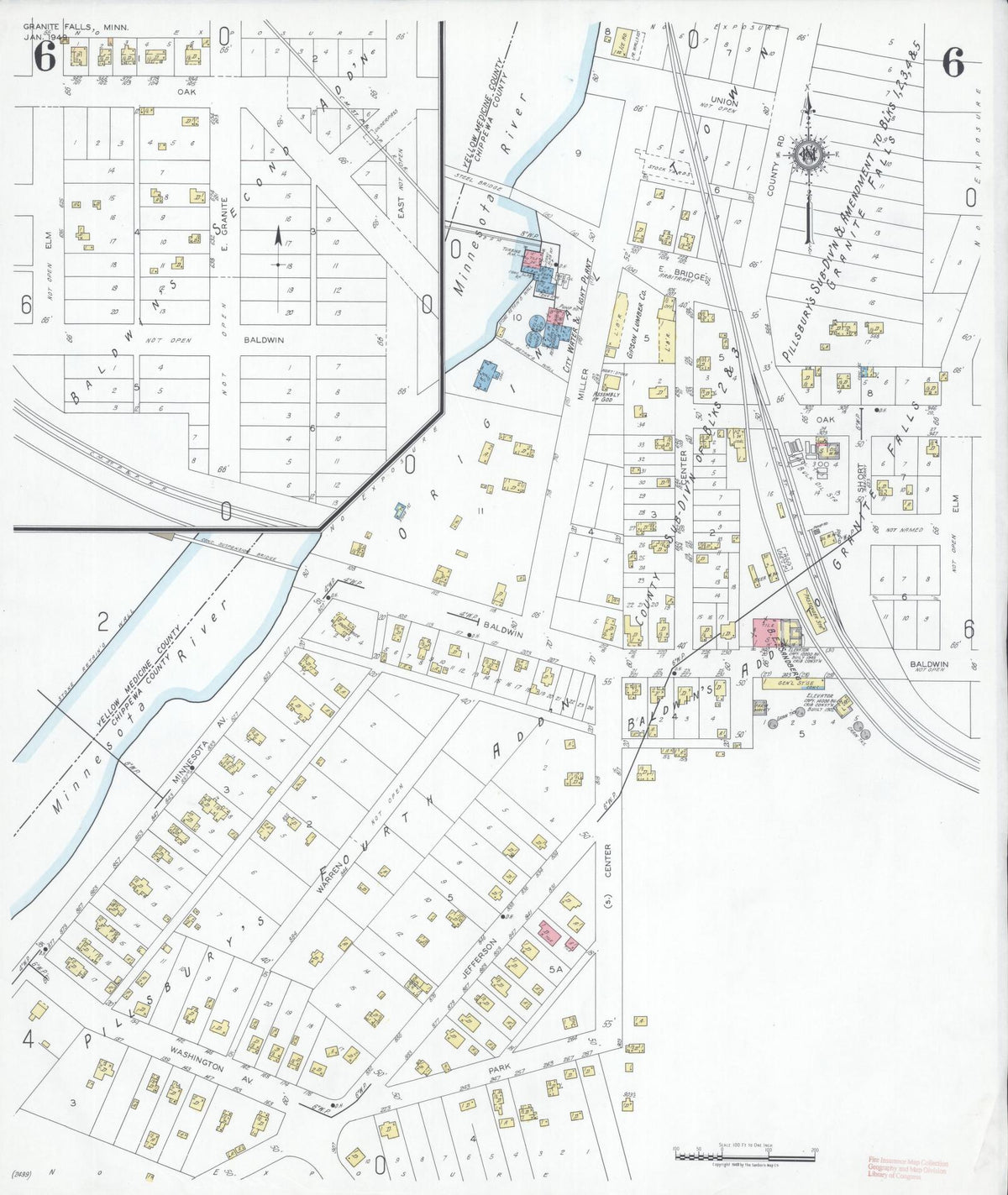Sanborn Fire Insurance Map from Granite Falls, Yellow Medicine And Chippewa Counties, Minnesota (1949), Sheet #0006 - Historic Sanborn Fire Insurance Map Print, vintage old map wall art, antique decor, genealogy gift, Minnesota Minnesota map