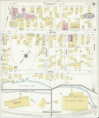 Sanborn Fire Insurance Map from Winchendon, Worcester County, Massachusetts (1909), Sheet #0009 - Historic Sanborn Fire Insurance Map Print, vintage old map wall art, antique decor, genealogy gift, Massachusetts Massachusetts map