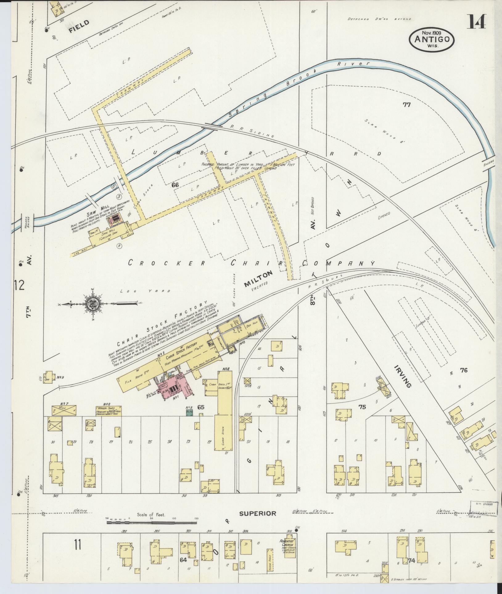 Sanborn Fire Insurance Map from Antigo, Langlade County, Wisconsin (1909), Sheet #0014 - Complete Map Set gallery image, historic Sanborn map, vintage wall art, Wisconsin Wisconsin