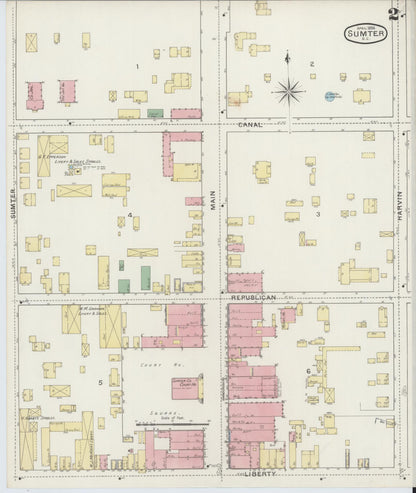 Sanborn Fire Insurance Map from Sumter, Sumter County, South Carolina (1894), Sheet #0002 - Complete Map Set gallery image, historic Sanborn map, vintage wall art, South Carolina South Carolina