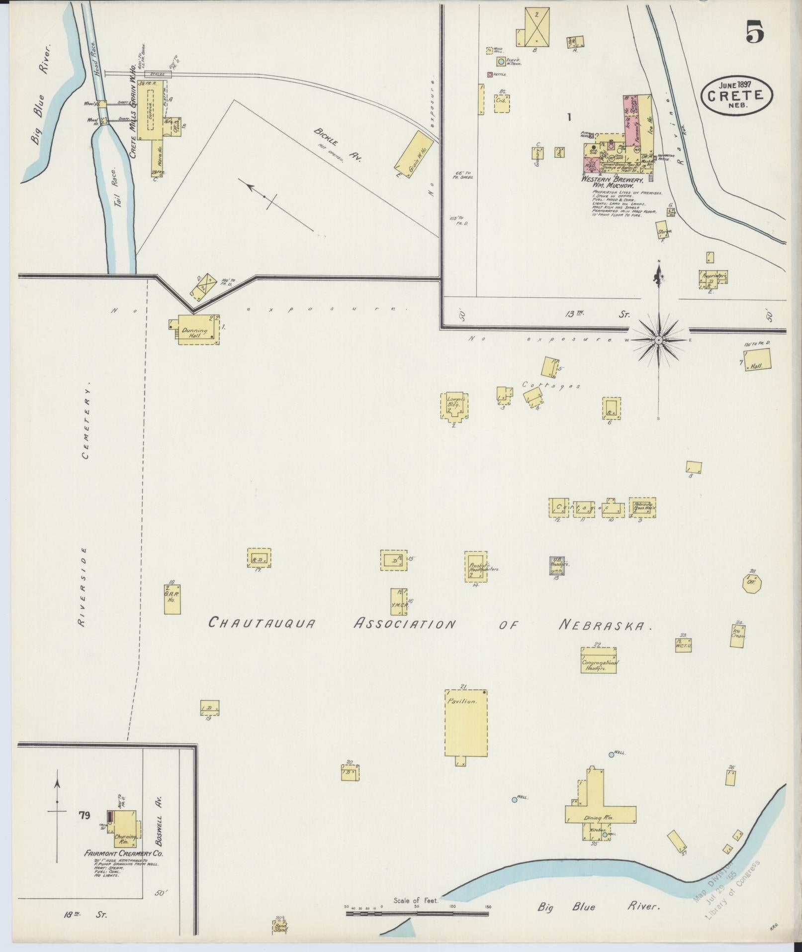 Sanborn Fire Insurance Map from Crete, Saline County, Nebraska (1897), Sheet #0005 - Historic Sanborn Fire Insurance Map Print, vintage old map wall art, antique decor, genealogy gift, Nebraska Nebraska map