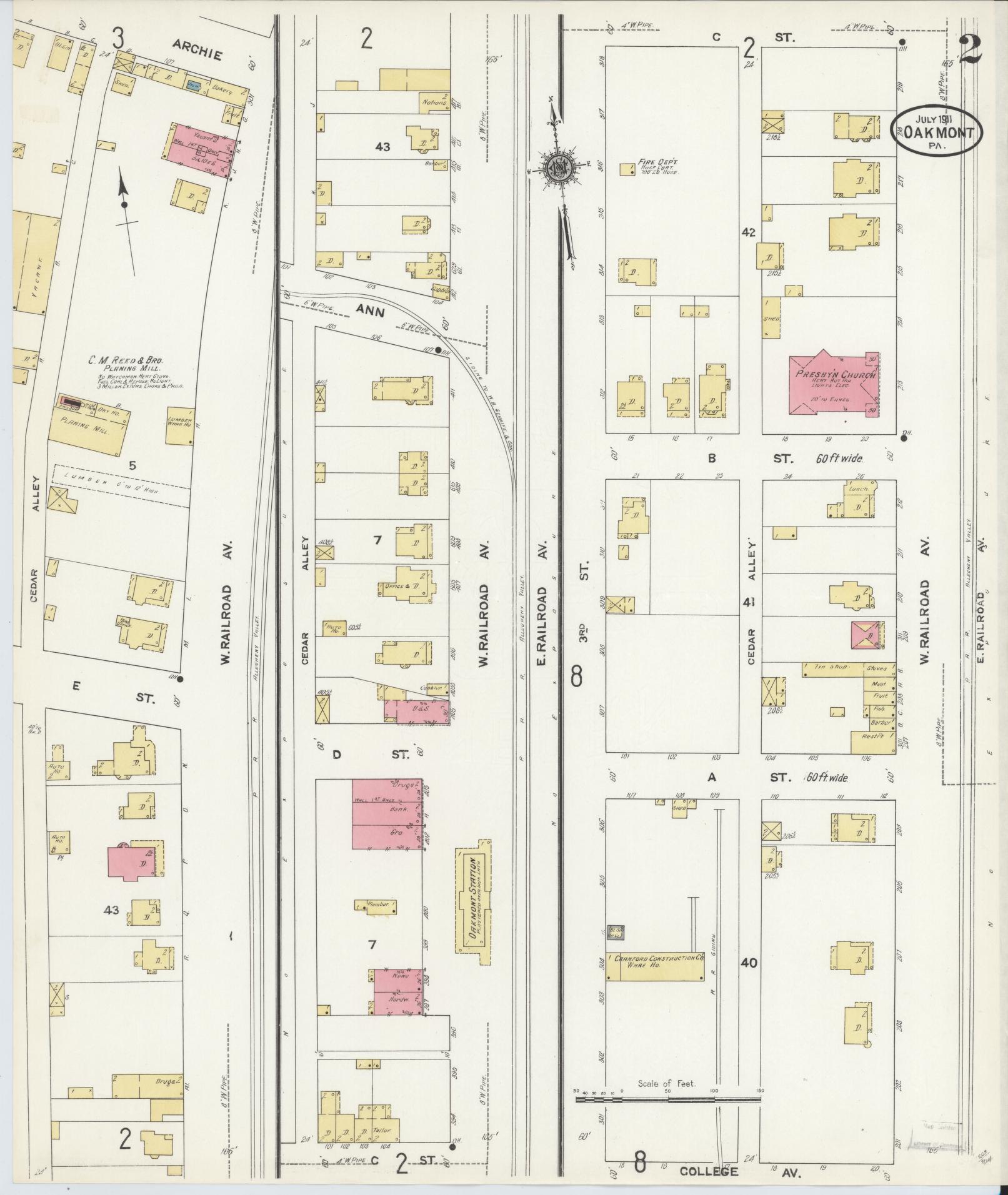 Sanborn Fire Insurance Map from Oakmont, Allegheny County, Pennsylvania (1911), Sheet #0002 - Complete Map Set gallery image, historic Sanborn map, vintage wall art, Pennsylvania Pennsylvania