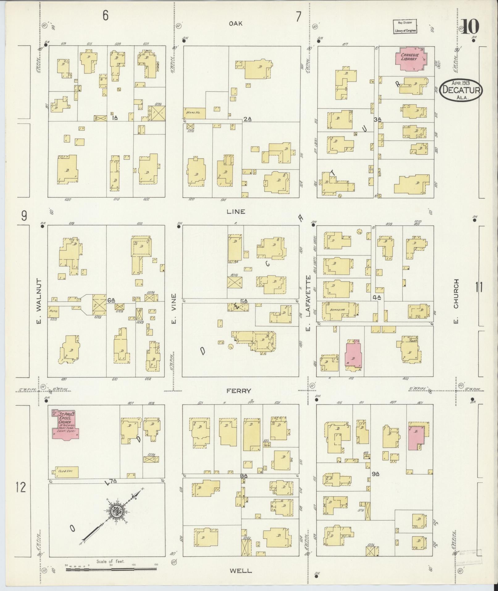 Sanborn Fire Insurance Map from Decatur, Morgan County, Alabama (1913), Sheet #0010 - Complete Map Set gallery image, historic Sanborn map, vintage wall art, Alabama Alabama