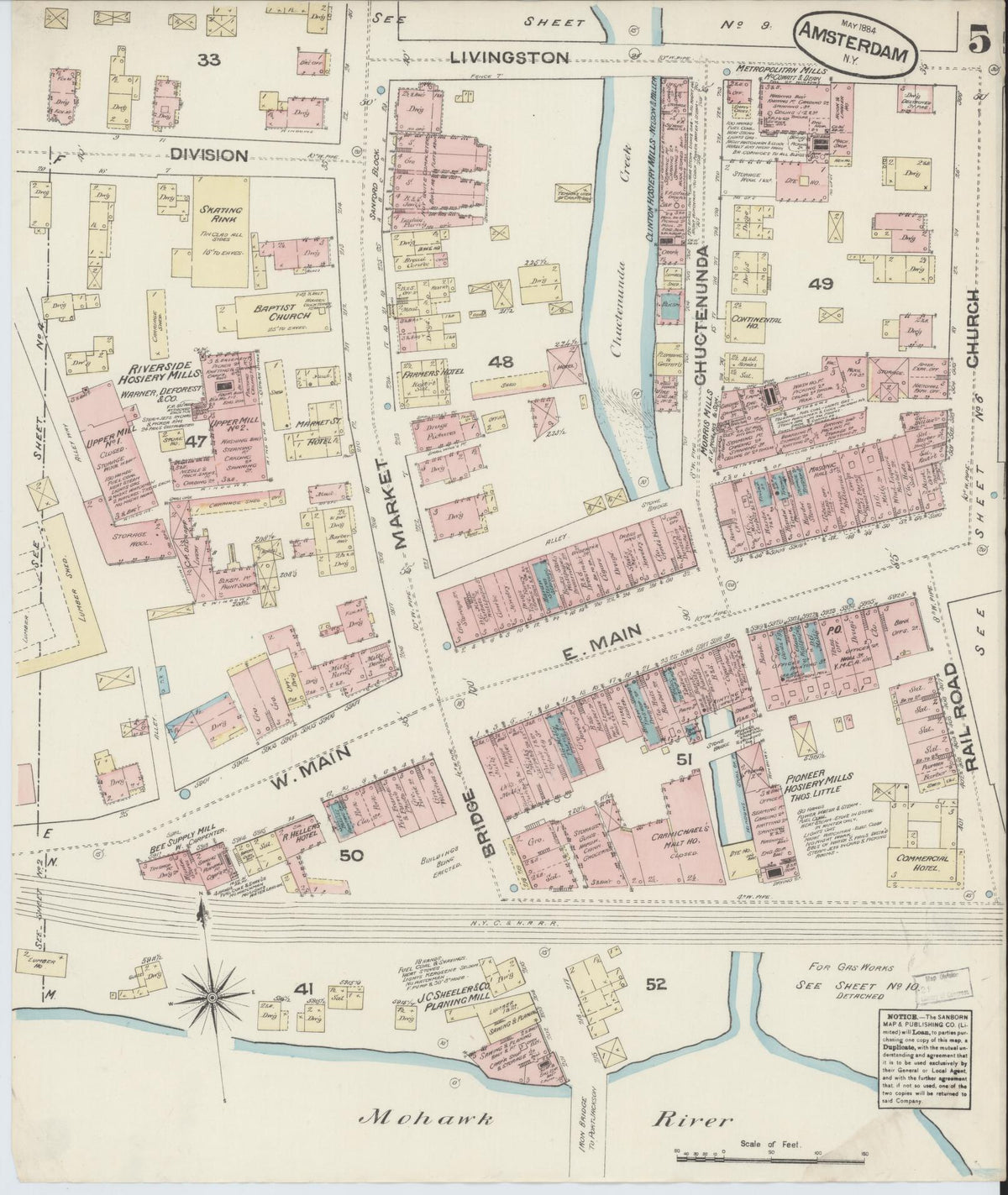 Sanborn Fire Insurance Map from Amsterdam, Montgomery County, New York (1884), Sheet #0005 - Historic Sanborn Fire Insurance Map Print, vintage old map wall art, antique decor, genealogy gift, New York New York map