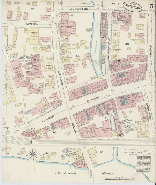Sanborn Fire Insurance Map from Amsterdam, Montgomery County, New York (1884), Sheet #0005 - Historic Sanborn Fire Insurance Map Print, vintage old map wall art, antique decor, genealogy gift, New York New York map