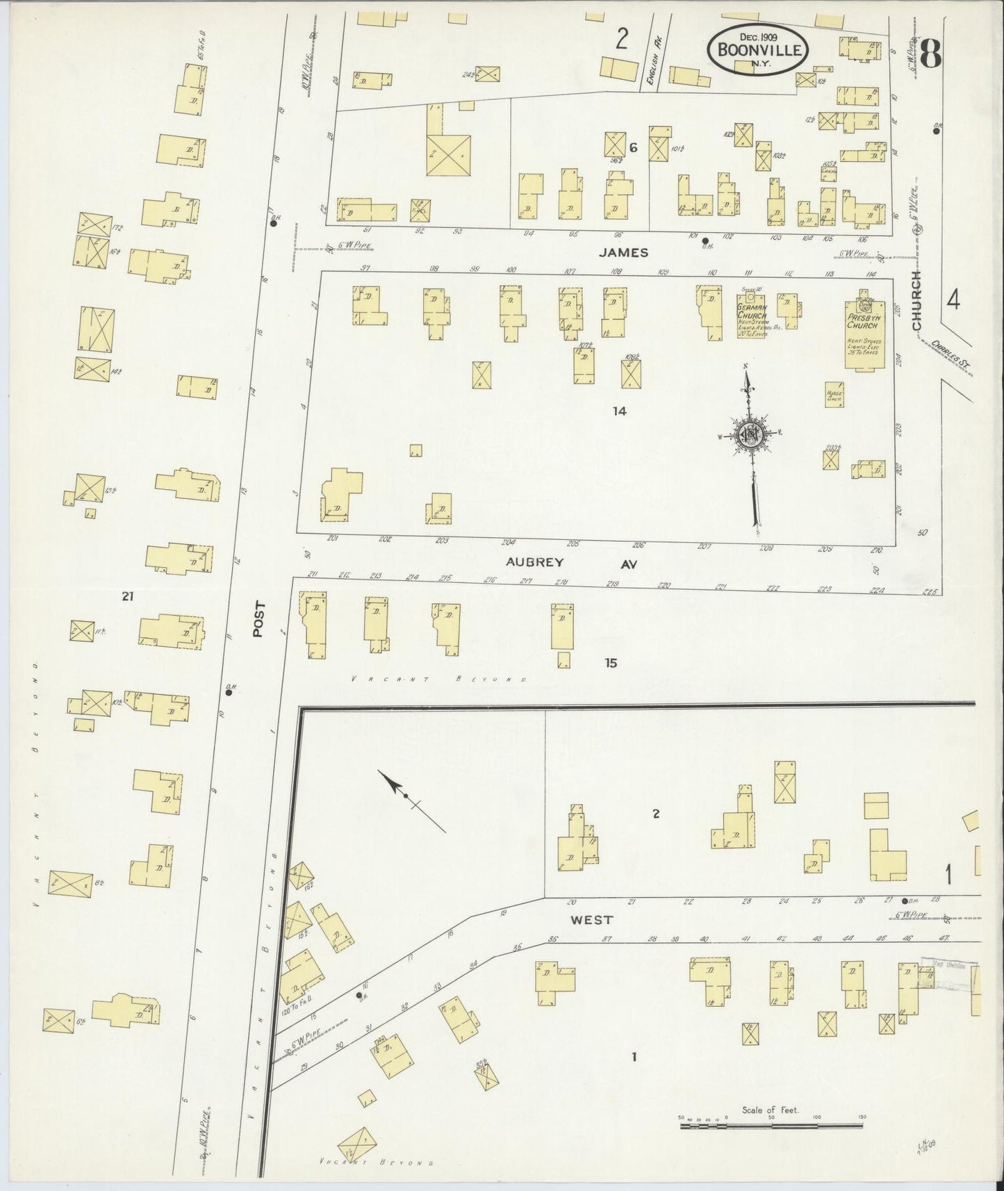 Sanborn Fire Insurance Map from Boonville, Oneida County, New York (1909), Sheet #0008 - Complete Map Set gallery image, historic Sanborn map, vintage wall art, New York New York