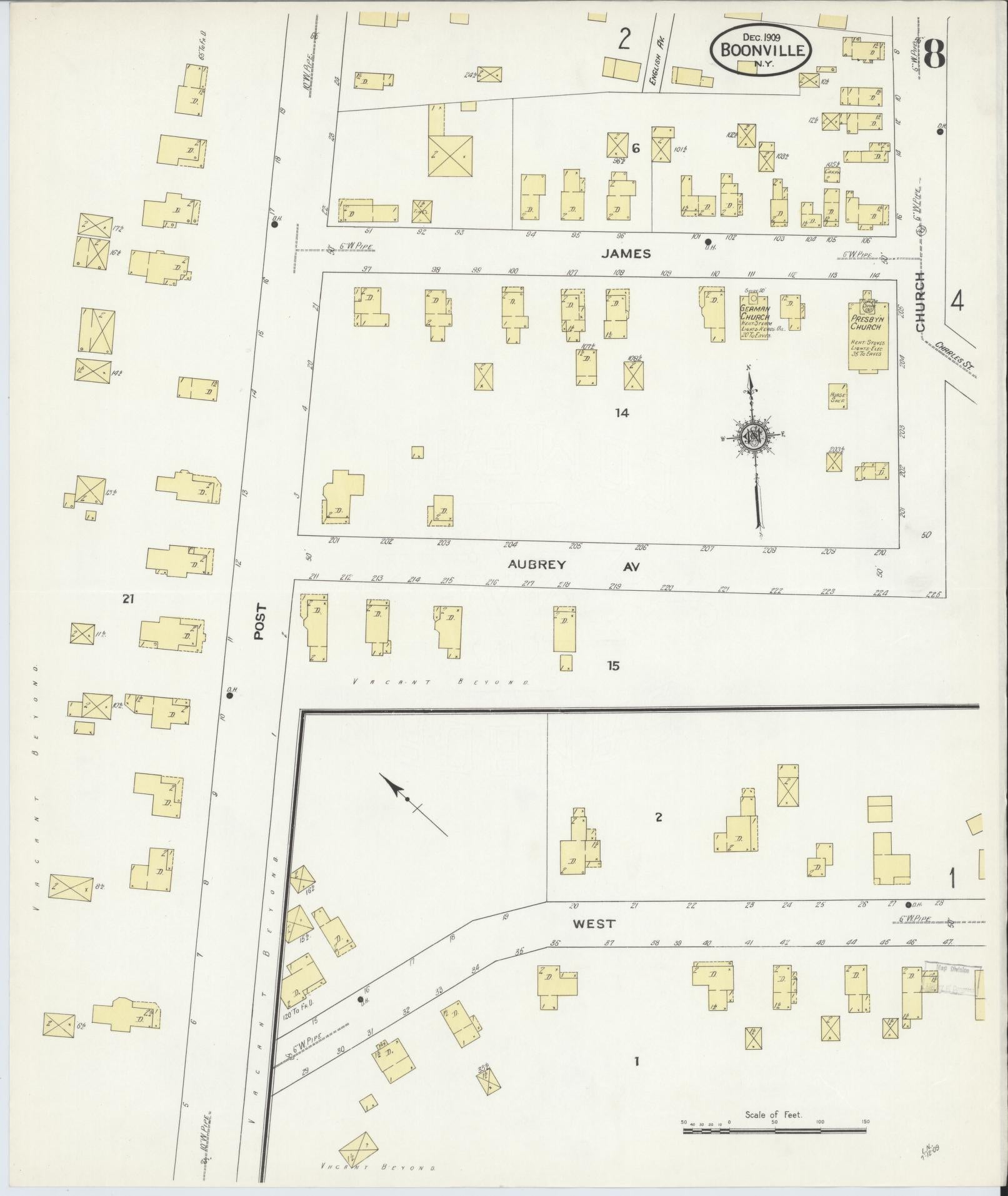 Sanborn Fire Insurance Map from Boonville, Oneida County, New York (1909), Sheet #0008 - Complete Map Set gallery image, historic Sanborn map, vintage wall art, New York New York