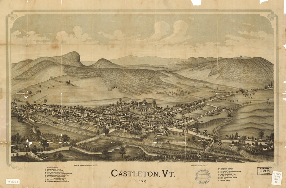 Castleton, Vt. 1889. (1889) | Old Maps for Sale | Bird’s-Eye View ...
