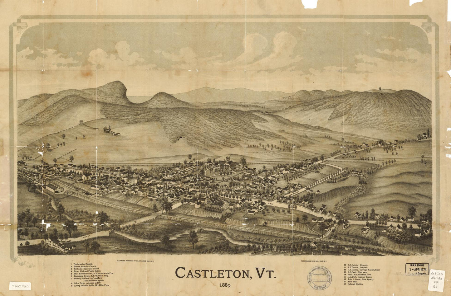 Castleton, Vt. 1889. (1889) – Historic Bird’s-Eye View Panorama Print