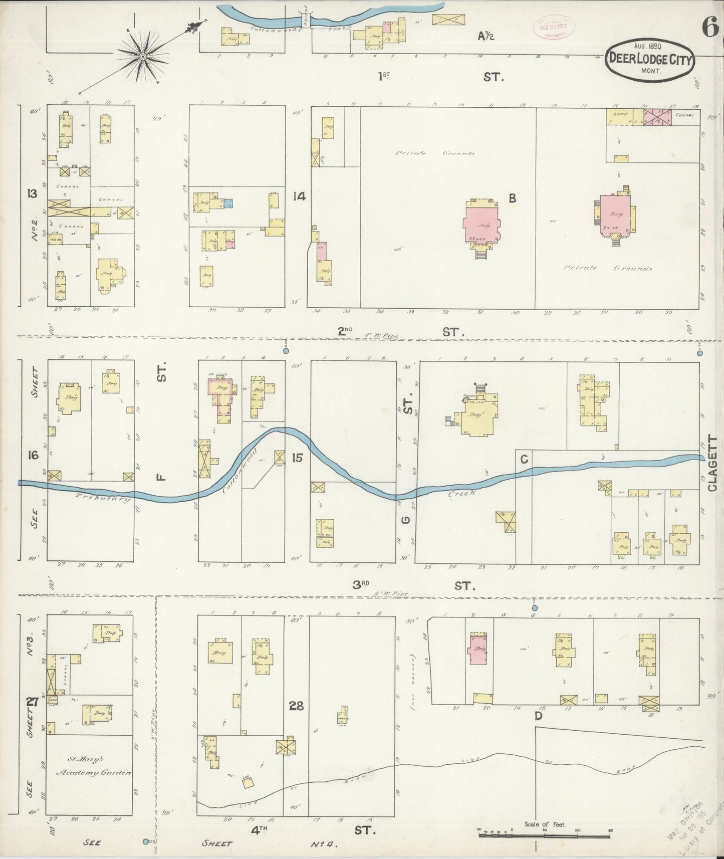 Sanborn Fire Insurance Map from Deer Lodge, Powell County, Montana (1890), Sheet #0006 - Historic Sanborn Fire Insurance Map Print, vintage old map wall art, antique decor, genealogy gift, Montana Montana map