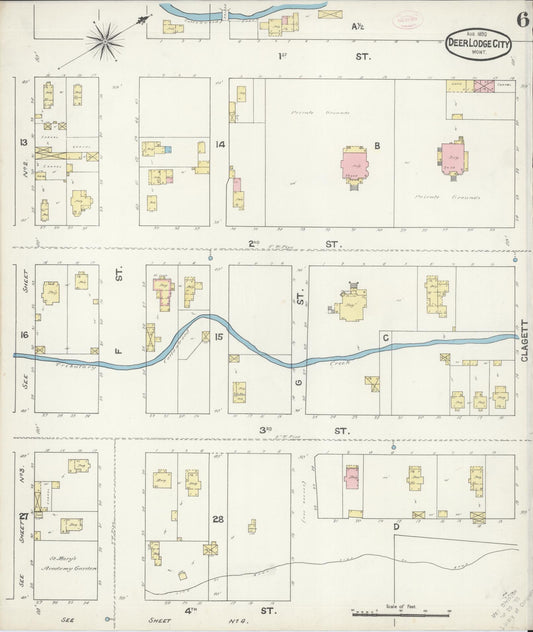 Sanborn Fire Insurance Map from Deer Lodge, Powell County, Montana (1890), Sheet #0006 - Historic Sanborn Fire Insurance Map Print, vintage old map wall art, antique decor, genealogy gift, Montana Montana map