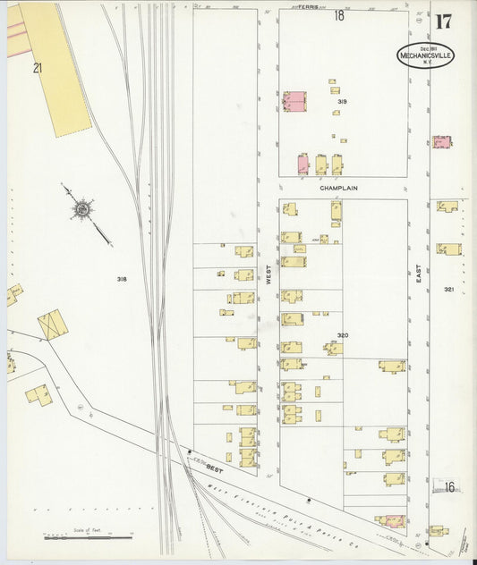 Sanborn Fire Insurance Map from Mechanicville, Saratoga County, New York (1911), Sheet #0017 - Historic Sanborn Fire Insurance Map Print, vintage old map wall art, antique decor, genealogy gift, New York New York map