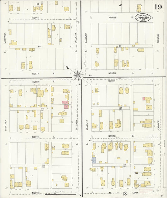 Sanborn Fire Insurance Map from Livingston, Park County, Montana (1907), Sheet #0019 - Historic Sanborn Fire Insurance Map Print, vintage old map wall art, antique decor, genealogy gift, Montana Montana map