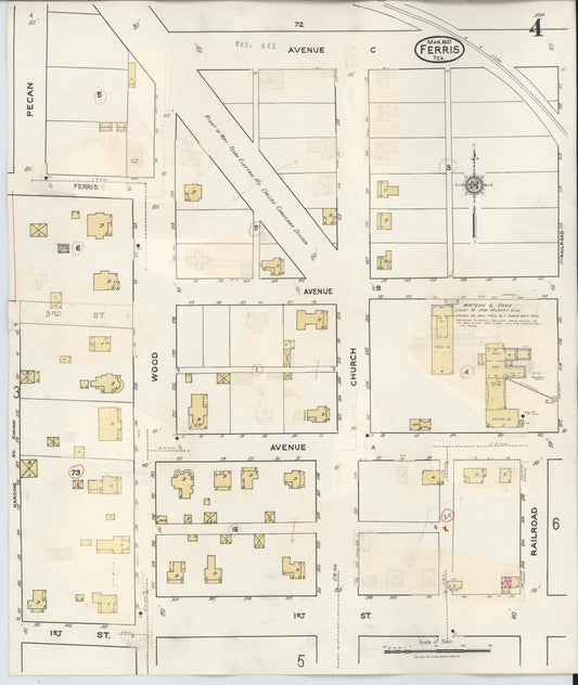 Sanborn Fire Insurance Map from Ferris, Ellis County, Texas (1941), Sheet #0004 - Historic Sanborn Fire Insurance Map Print, vintage old map wall art, antique decor, genealogy gift, Texas Texas map