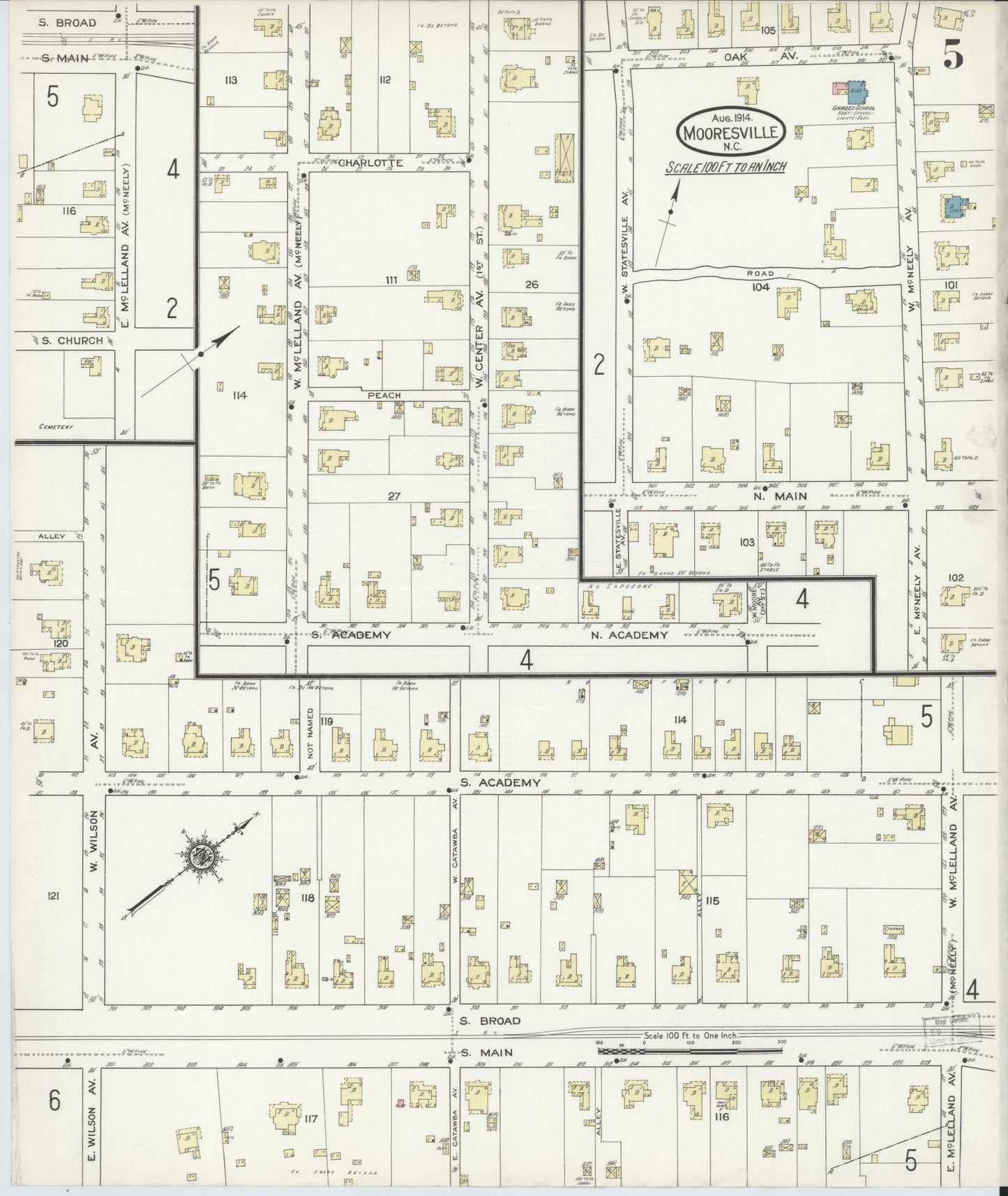 Sanborn Fire Insurance Map from Mooresville, Iredell County, North Carolina (1914), Sheet #0005 - Complete Map Set gallery image, historic Sanborn map, vintage wall art, North Carolina North Carolina