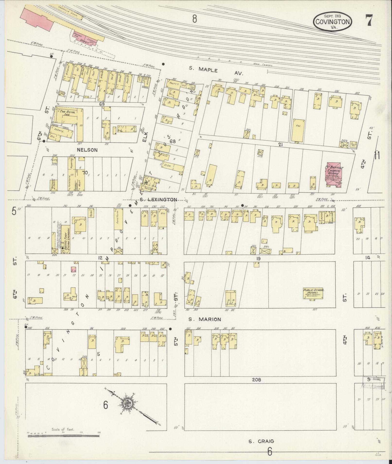 Sanborn Fire Insurance Map from Covington, Independent Cities, Virginia (1913), Sheet #0007 - Complete Map Set gallery image, historic Sanborn map, vintage wall art, Virginia Virginia
