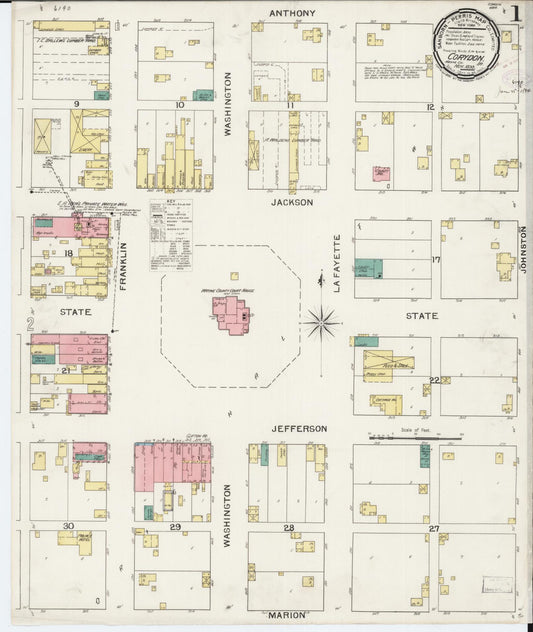Sanborn Fire Insurance Map from Corydon, Wayne County, Iowa (1893), Sheet #0001 - Historic Sanborn Fire Insurance Map Print, vintage old map wall art