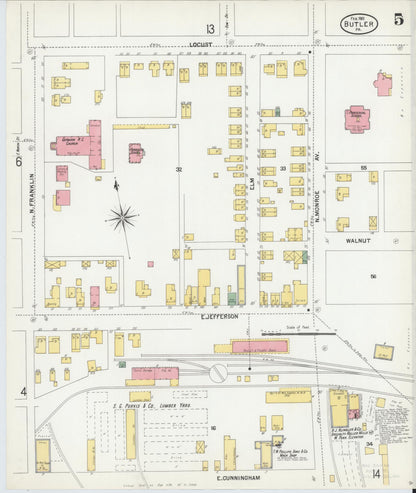 Sanborn Fire Insurance Map from Butler, Butler County, Pennsylvania (1901), Sheet #0005 - Complete Map Set gallery image, historic Sanborn map, vintage wall art, Pennsylvania Pennsylvania