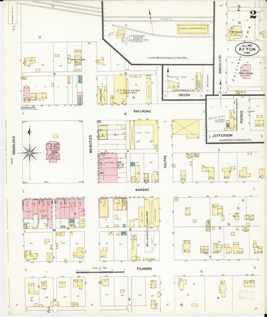 Sanborn Fire Insurance Map from Afton, Union County, Iowa (1907), Sheet #0002 - Historic Sanborn Fire Insurance Map Print, vintage old map wall art