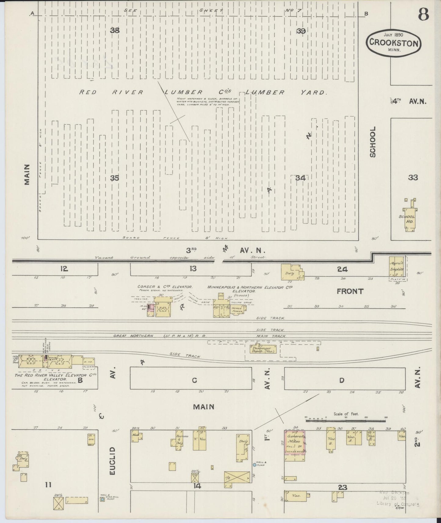 Sanborn Fire Insurance Map from Crookston, Polk County, Minnesota (1890), Sheet #0008 - Complete Map Set gallery image, historic Sanborn map, vintage wall art, Minnesota Minnesota