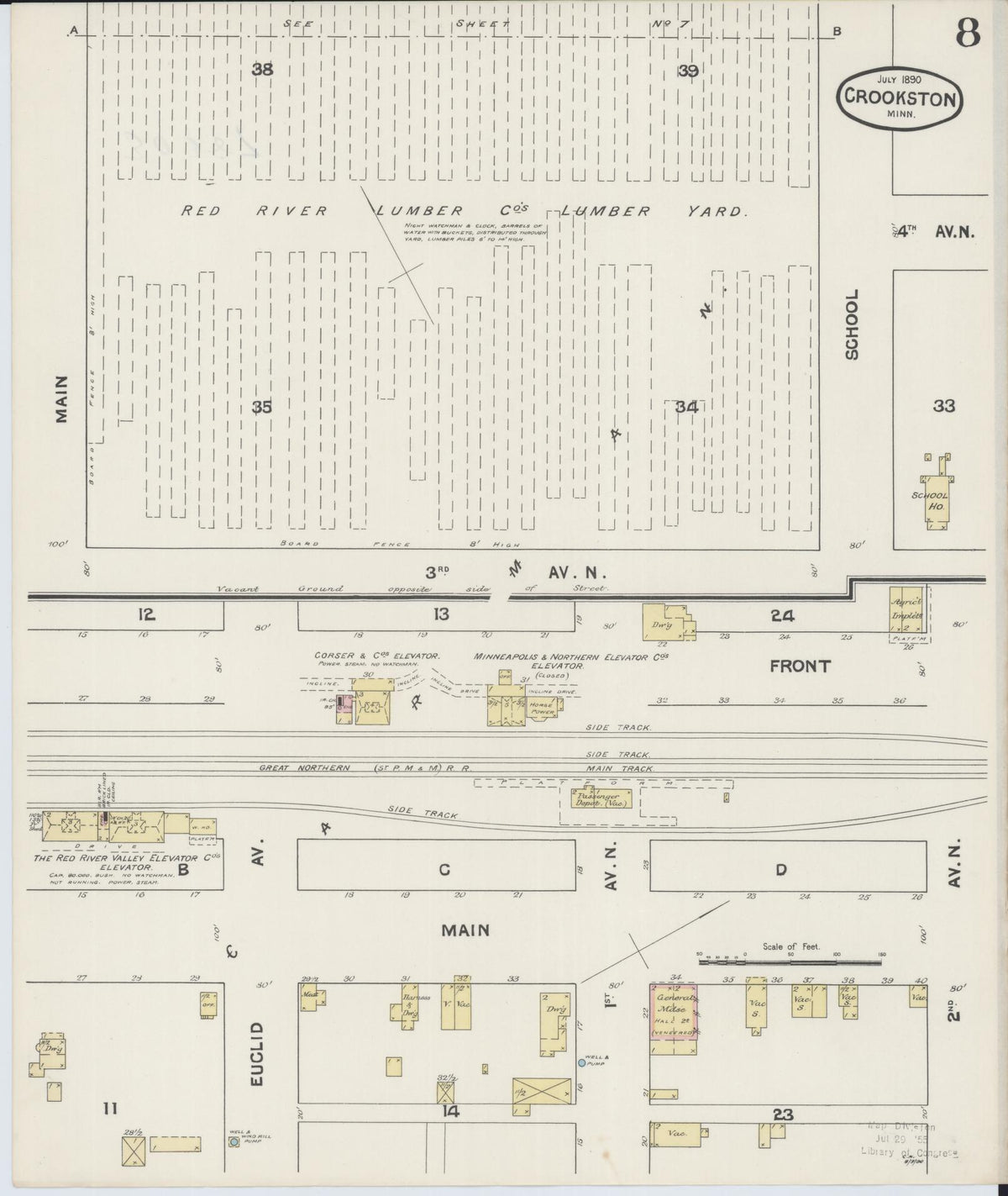 Sanborn Fire Insurance Map from Crookston, Polk County, Minnesota (1890), Sheet #0008 - Complete Map Set gallery image, historic Sanborn map, vintage wall art, Minnesota Minnesota
