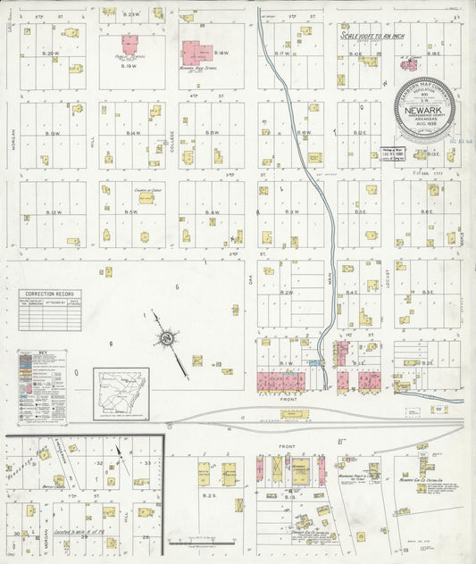 Sanborn Fire Insurance Map from Newark, Independence County, Arkansas (1938), Sheet #0001 - Historic Sanborn Fire Insurance Map Print, vintage old map wall art, antique decor, genealogy gift, Arkansas Arkansas map