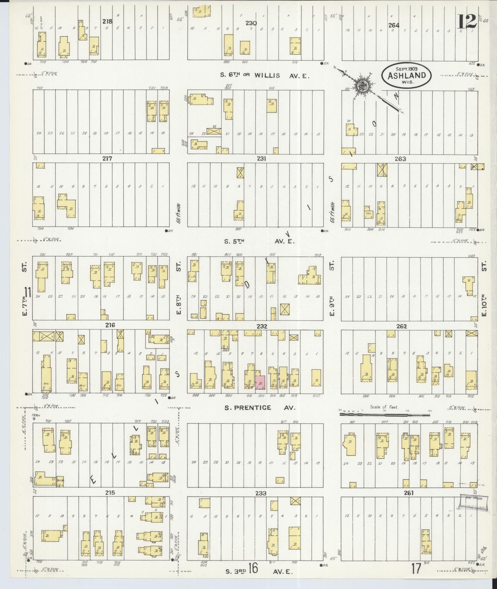Sanborn Fire Insurance Map from Ashland, Ashland County, Wisconsin (1909), Sheet #0012 - Complete Map Set gallery image, historic Sanborn map, vintage wall art, Wisconsin Wisconsin