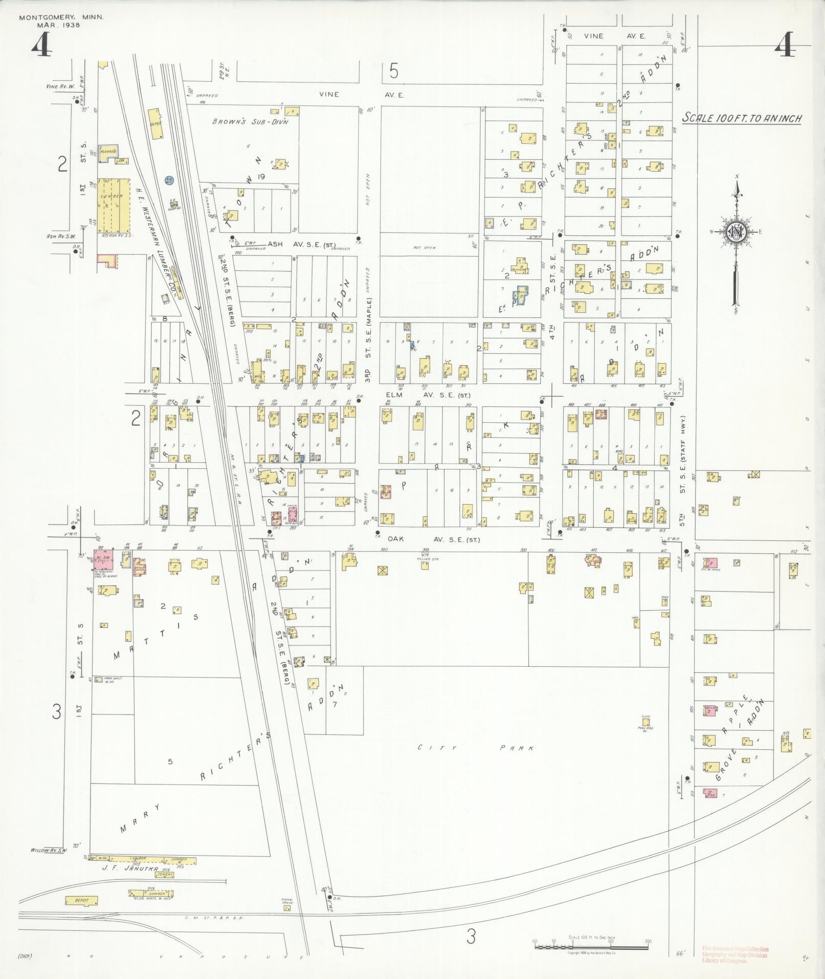 Sanborn Fire Insurance Map from Montgomery, Le Sueur  County, Minnesota (1938), Sheet #0004 - Complete Map Set gallery image, historic Sanborn map, vintage wall art, Minnesota Minnesota
