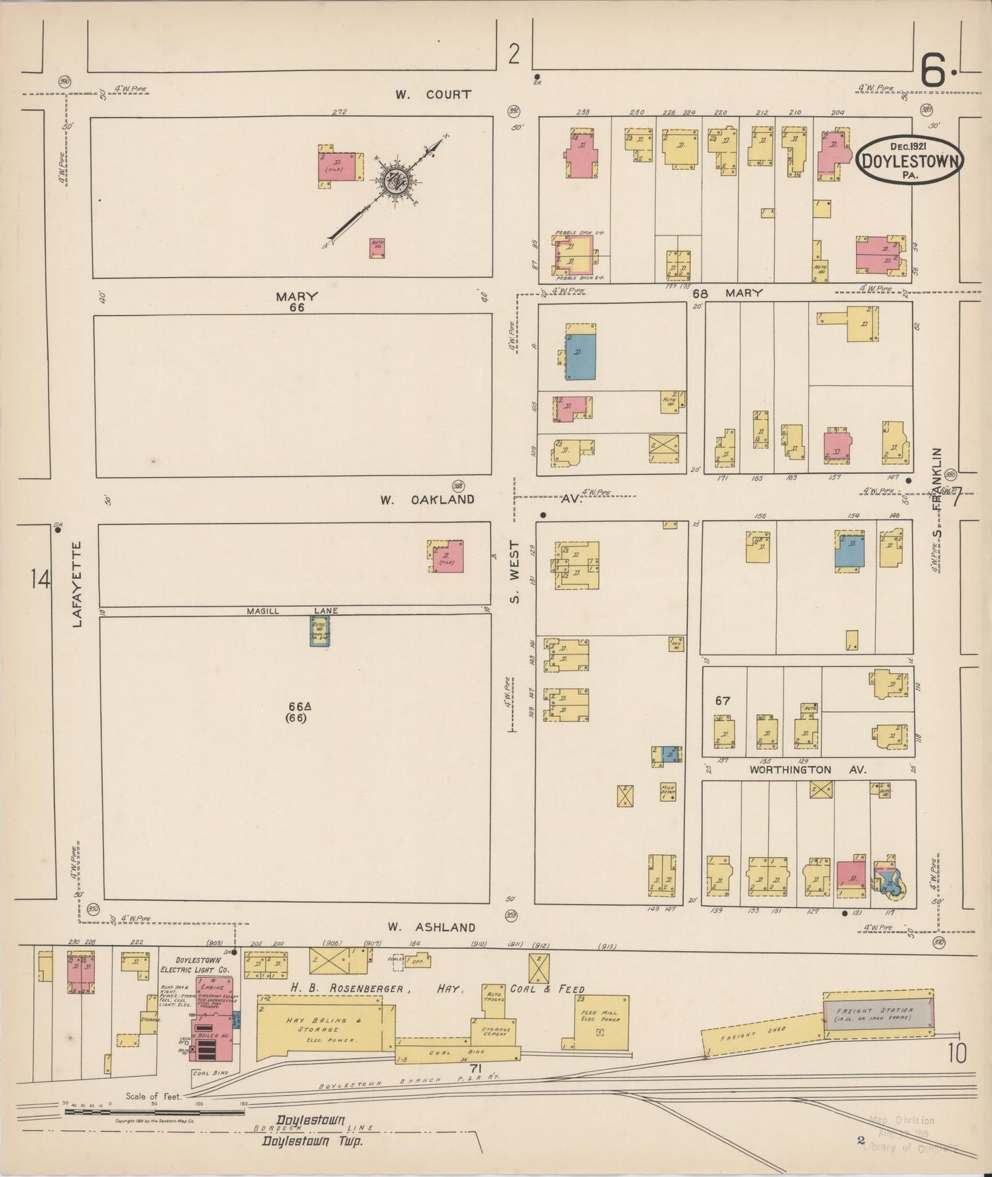 Sanborn Fire Insurance Map from Doylestown, Bucks County, Pennsylvania (1922), Sheet #0006 - Historic Sanborn Fire Insurance Map Print, vintage old map wall art, antique decor, genealogy gift, Pennsylvania Pennsylvania map