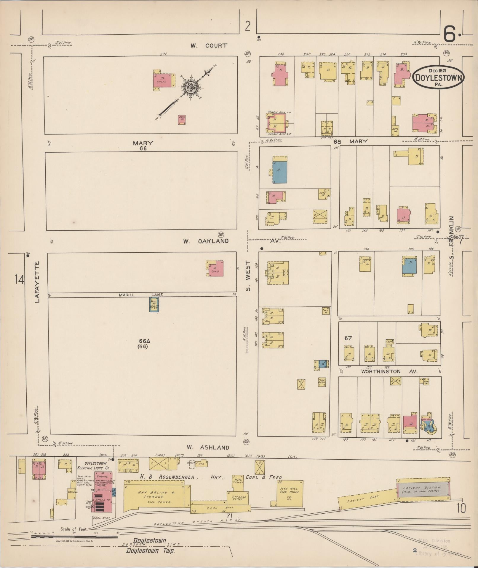 Sanborn Fire Insurance Map from Doylestown, Bucks County, Pennsylvania (1922), Sheet #0006 - Historic Sanborn Fire Insurance Map Print, vintage old map wall art, antique decor, genealogy gift, Pennsylvania Pennsylvania map