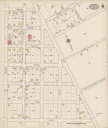 Sanborn Fire Insurance Map from Kenedy, Karnes County, Texas (1922), Sheet #0009 - Complete Map Set gallery image, historic Sanborn map, vintage wall art, Texas Texas