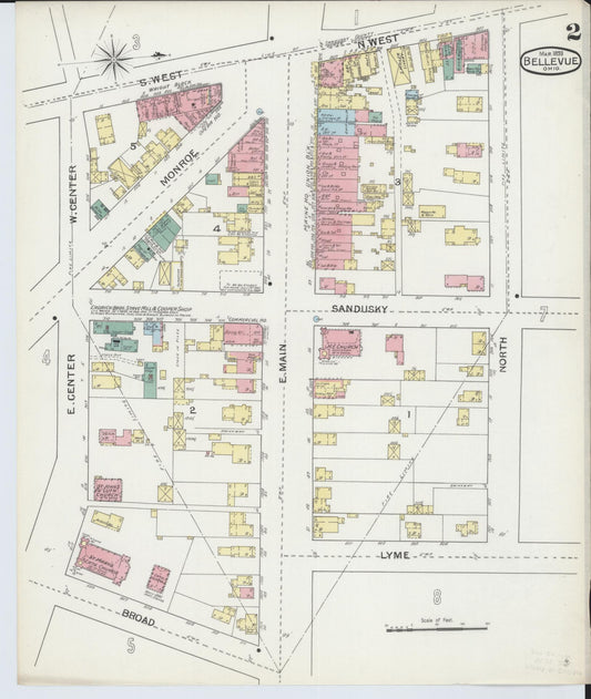 Sanborn Fire Insurance Map from Bellevue, Huron And Sandusky County, Ohio (1893), Sheet #0002 - Historic Sanborn Fire Insurance Map Print, vintage old map wall art, antique decor, genealogy gift, Ohio Ohio map