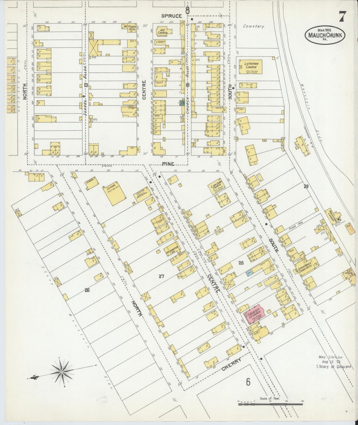 Sanborn Fire Insurance Map from Mauch Chunk, Carbon County, Pennsylvania (1902), Sheet #0007 - Complete Map Set gallery image, historic Sanborn map, vintage wall art, Pennsylvania Pennsylvania