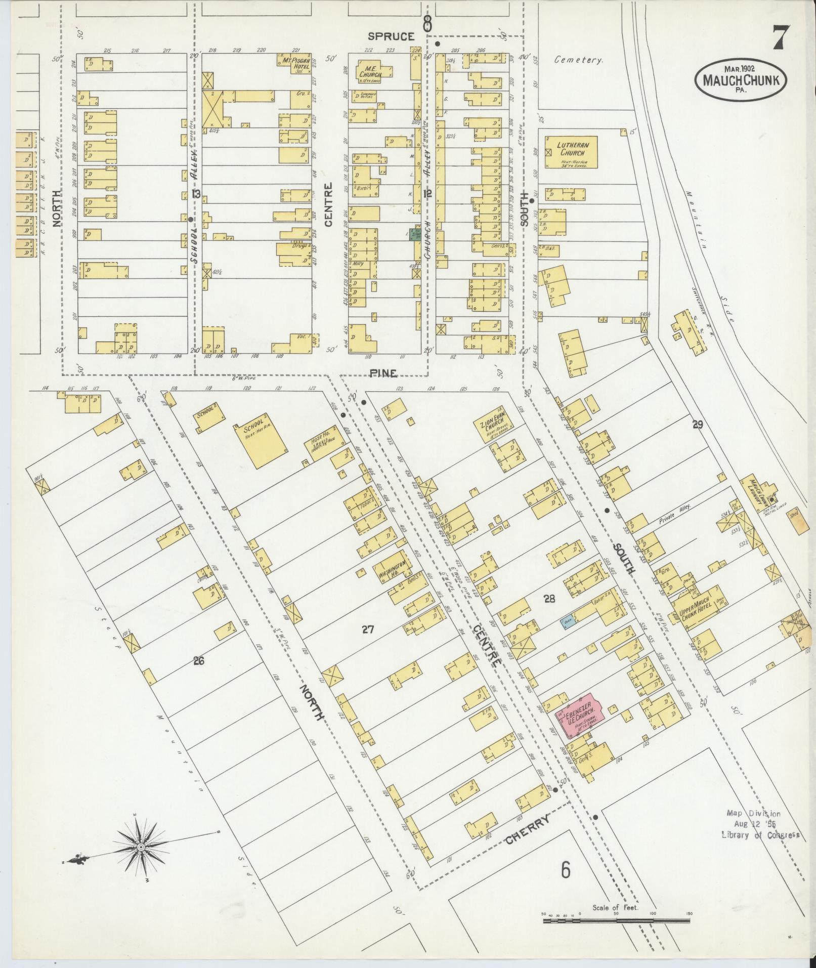 Sanborn Fire Insurance Map from Mauch Chunk, Carbon County, Pennsylvania (1902), Sheet #0007 - Complete Map Set gallery image, historic Sanborn map, vintage wall art, Pennsylvania Pennsylvania