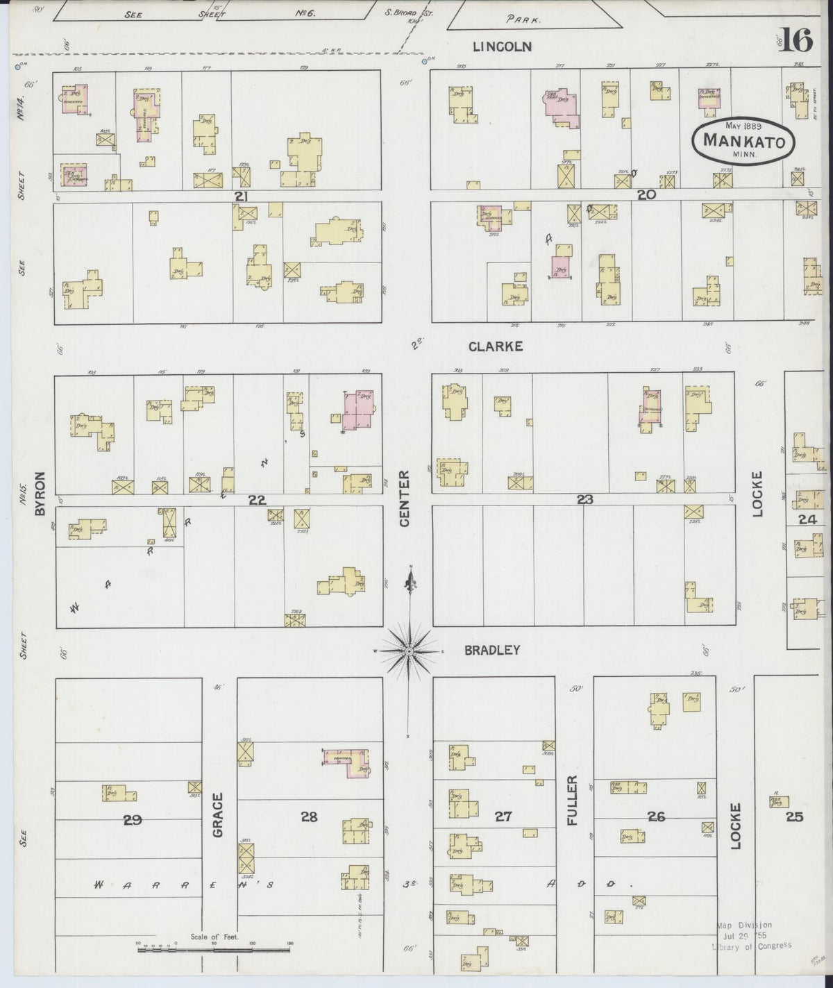 Sanborn Fire Insurance Map from Mankato, Blue Earth County, Minnesota (1889), Sheet #0016 - Historic Sanborn Fire Insurance Map Print, vintage old map wall art, antique decor, genealogy gift, Minnesota Minnesota map