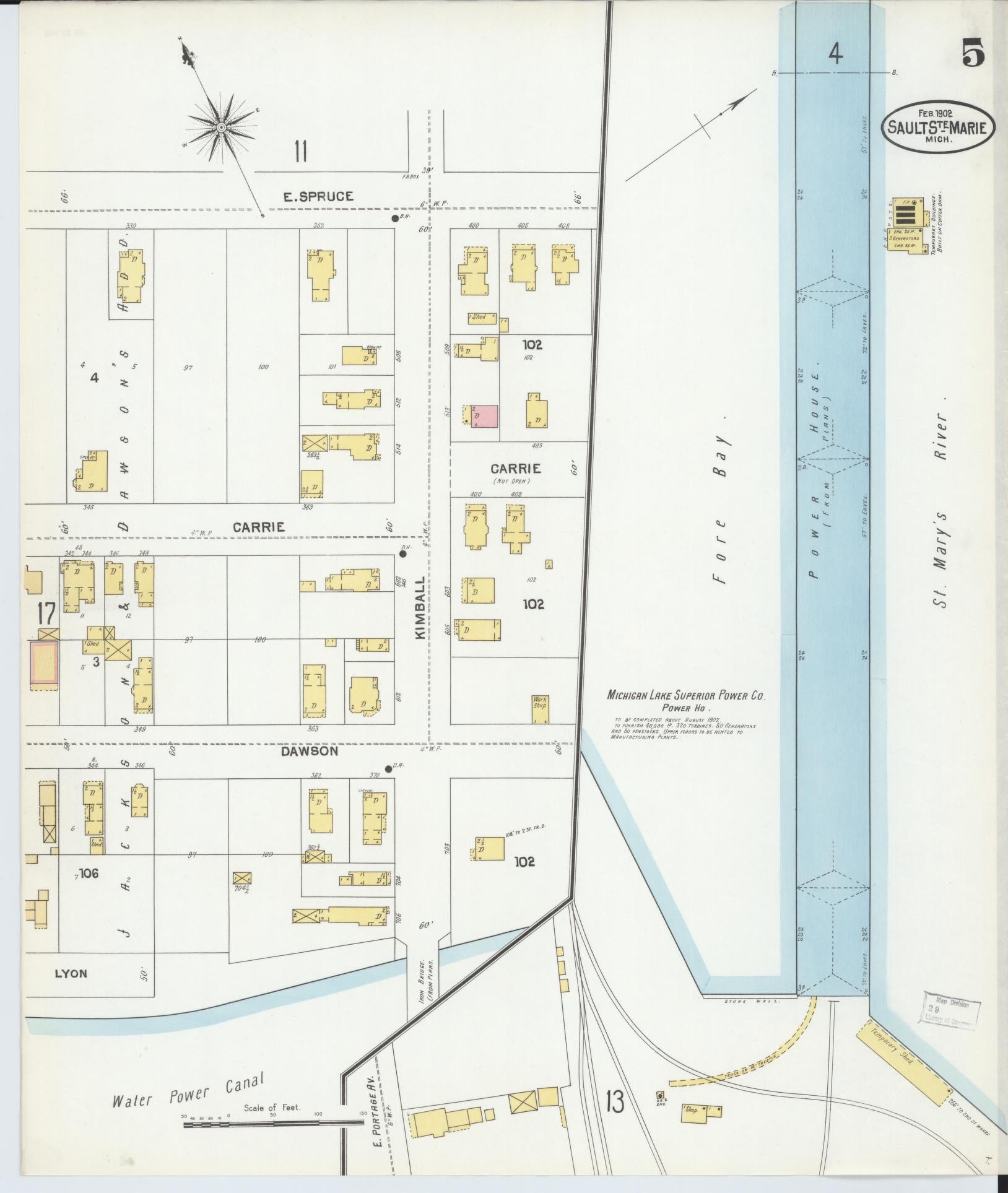 Sanborn Fire Insurance Map from Sault Sainte Marie, Chippewa County, Michigan (1902), Sheet #0005 - Historic Sanborn Fire Insurance Map Print, vintage old map wall art, antique decor, genealogy gift, Michigan Michigan map
