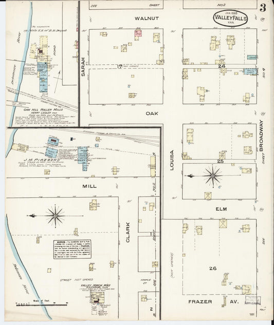 Sanborn Fire Insurance Map from Valley Falls, Jefferson County, Kansas (1885), Sheet #0003 - Historic Sanborn Fire Insurance Map Print, vintage old map wall art, antique decor, genealogy gift, Kansas Kansas map