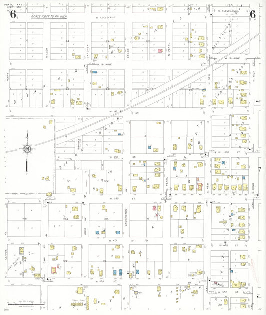 Sanborn Fire Insurance Map from Pratt, Pratt County, Kansas (1935), Sheet #0006 - Historic Sanborn Fire Insurance Map Print, vintage old map wall art, antique decor, genealogy gift, Kansas Kansas map
