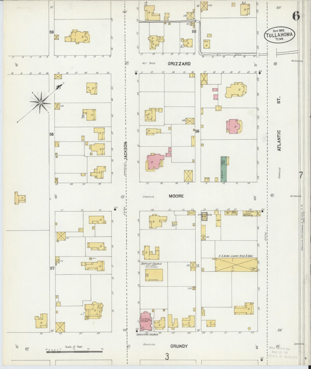 Sanborn Fire Insurance Map from Tullahoma, Coffee County, Tennessee (1902), Sheet #0006 - Historic Sanborn Fire Insurance Map Print, vintage old map wall art, antique decor, genealogy gift, Tennessee Tennessee map