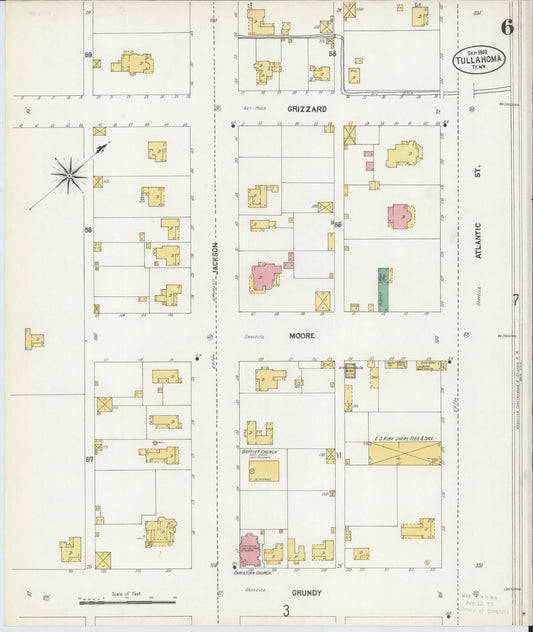 Sanborn Fire Insurance Map from Tullahoma, Coffee County, Tennessee (1902), Sheet #0006 - Historic Sanborn Fire Insurance Map Print, vintage old map wall art, antique decor, genealogy gift, Tennessee Tennessee map