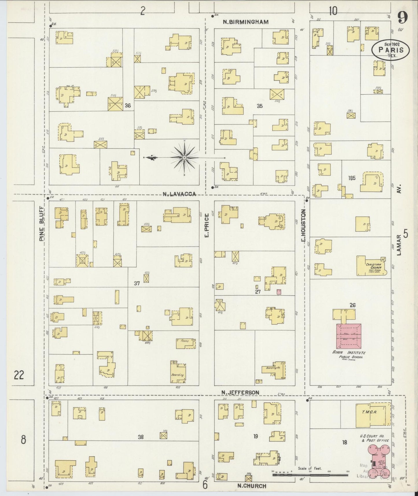 Sanborn Fire Insurance Map from Paris, Lamar County, Texas (1902), Sheet #0009 - Historic Sanborn Fire Insurance Map Print, vintage old map wall art, antique decor, genealogy gift, Texas Texas map