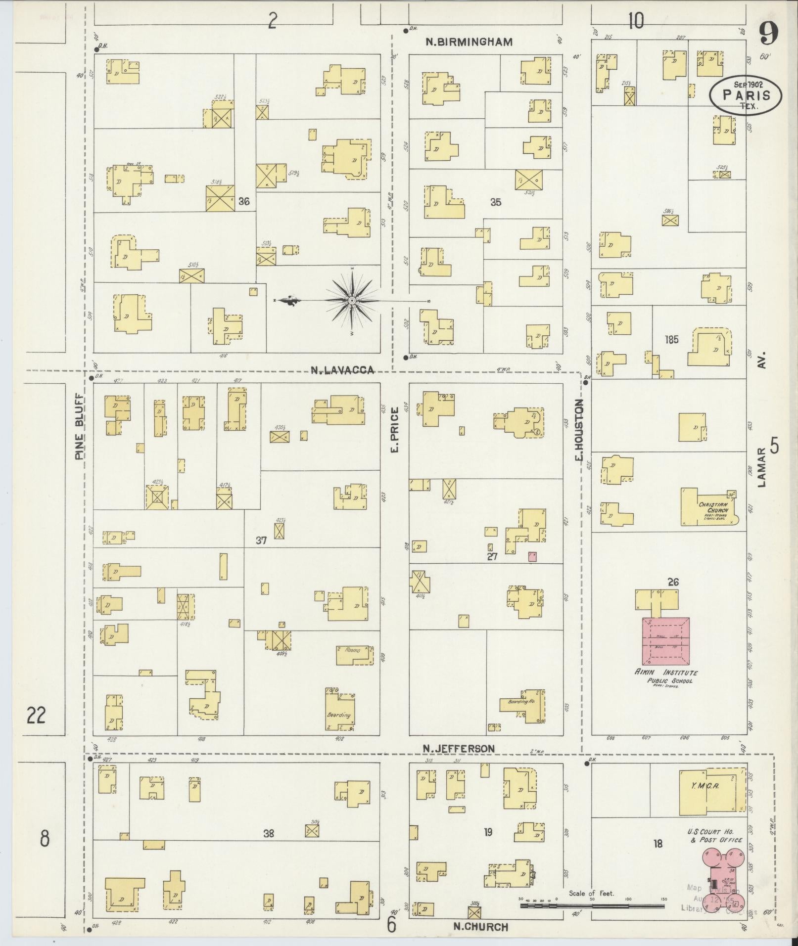 Sanborn Fire Insurance Map from Paris, Lamar County, Texas (1902), Sheet #0009 - Historic Sanborn Fire Insurance Map Print, vintage old map wall art, antique decor, genealogy gift, Texas Texas map