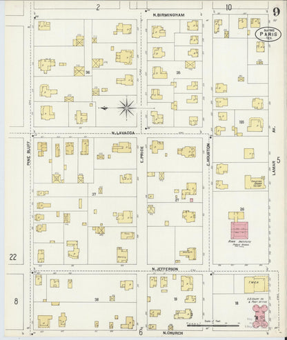 Sanborn Fire Insurance Map from Paris, Lamar County, Texas (1902), Sheet #0009 - Historic Sanborn Fire Insurance Map Print, vintage old map wall art, antique decor, genealogy gift, Texas Texas map