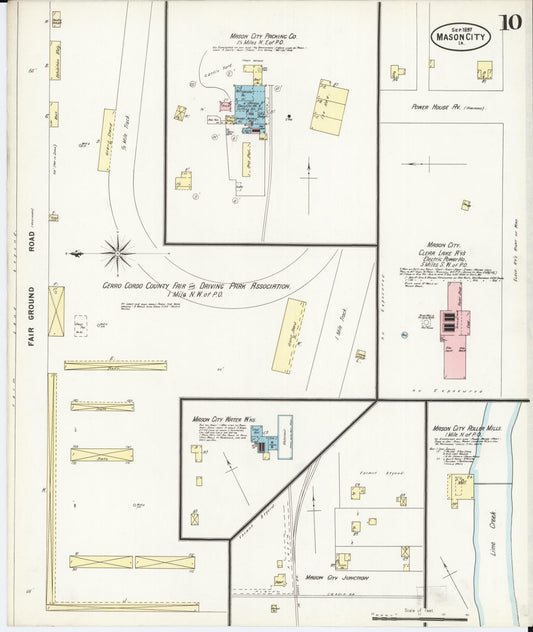 Sanborn Fire Insurance Map from Mason City, Cerro Gordo County, Iowa (1897), Sheet #0010 - Historic Sanborn Fire Insurance Map Print, vintage old map wall art