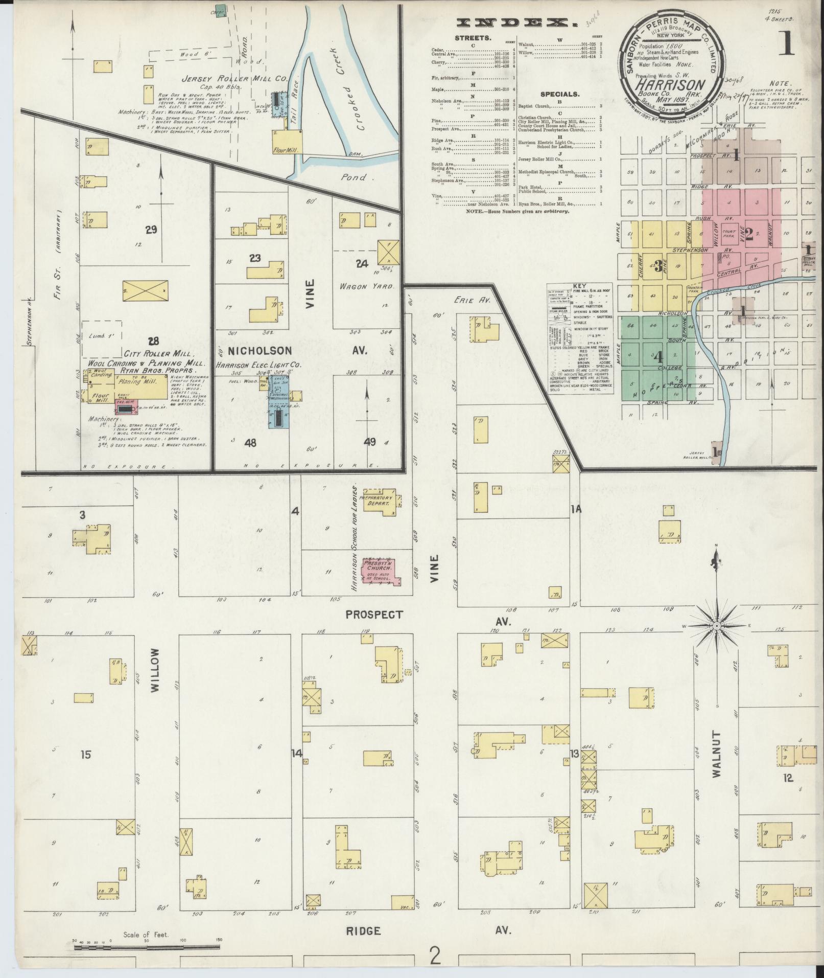 Sanborn Fire Insurance Map from Harrison, Boone County, Arkansas (1897), Sheet #0001 - Complete Map Set gallery image, historic Sanborn map, vintage wall art, Arkansas Arkansas