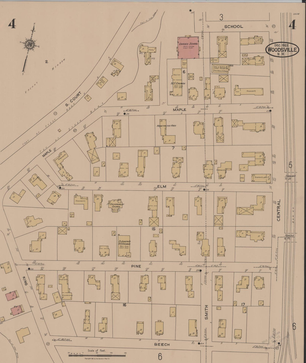 Sanborn Fire Insurance Map from Woodsville, Grafton County, New Hampshire (1922), Sheet #0004 - Complete Map Set gallery image, historic Sanborn map, vintage wall art, New Hampshire New Hampshire