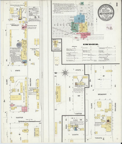 Sanborn Fire Insurance Map from Weatherford, Custer County, Oklahoma (1909), Sheet #0001 - Complete Map Set gallery image, historic Sanborn map, vintage wall art, Oklahoma Oklahoma