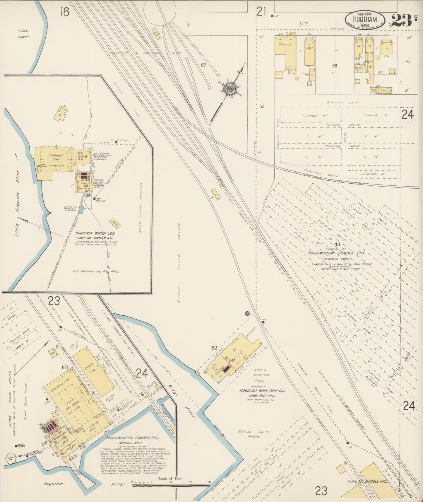 Sanborn Fire Insurance Map from Hoquiam, Grays Harbor County, Washington (1916), Sheet #0023 - Complete Map Set gallery image, historic Sanborn map, vintage wall art, Washington Washington