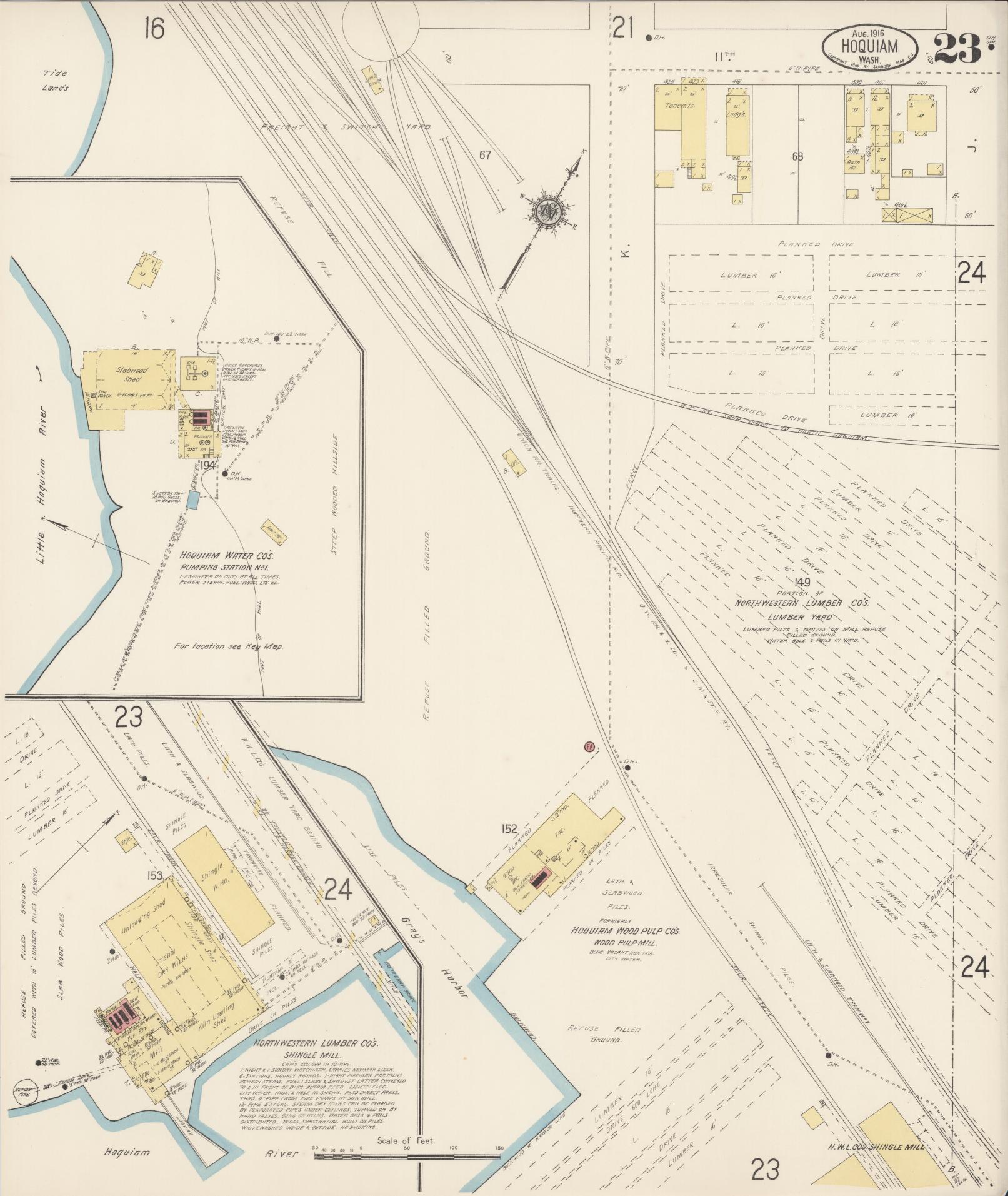 Sanborn Fire Insurance Map from Hoquiam, Grays Harbor County, Washington (1916), Sheet #0023 - Complete Map Set gallery image, historic Sanborn map, vintage wall art, Washington Washington