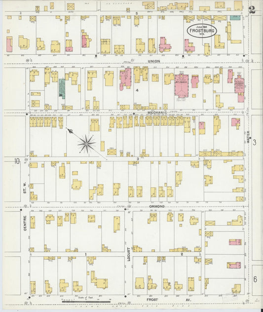 Sanborn Fire Insurance Map from Frostburg, Allegany County, Maryland (1904), Sheet #0002 - Historic Sanborn Fire Insurance Map Print, vintage old map wall art
